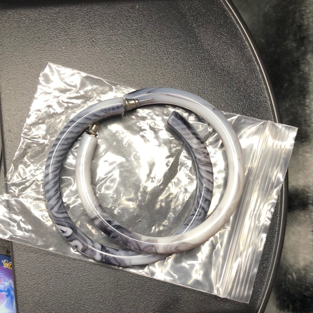 Never worn! Blue marble hoop earrings
